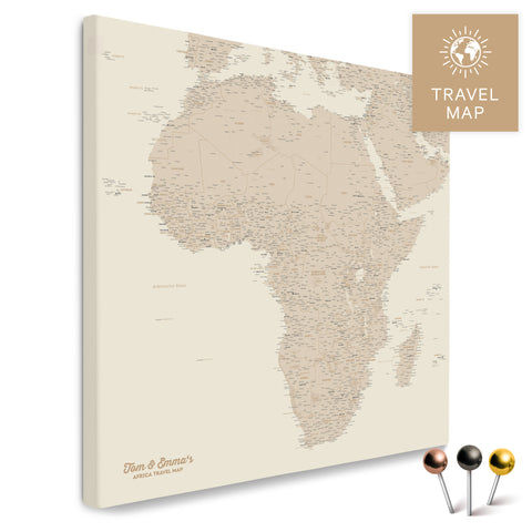 Afrika-Karte in Gold als Pinn-Leinwand, perfekt zum Markieren und Planen von Reisen, hier kaufen