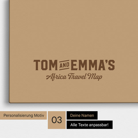 Personalisierung einer Afrika-Karte Pinnwand in Treasure Gold (Gold-Beige) mit einem Logo im Vintage-Look