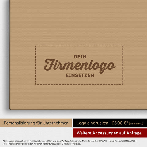 Afrika-Karte als Pinn-Leinwand in Treasure Gold (Gold-Beige), auf die ein Firmenlogo eingedruckt werden kann und weitere Individualisierungen als Sonderanfertigung vorgenommen werden können