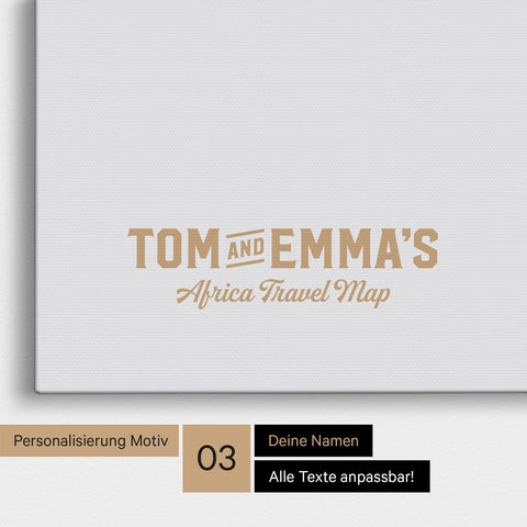 Personalisierung einer Afrika-Karte Pinnwand in Light Black (Weiss-Schwarz) mit einem Logo im Vintage-Look