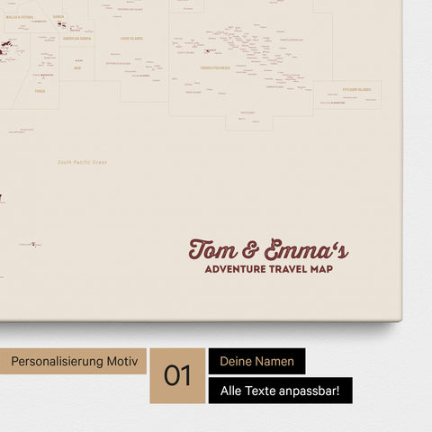 Australien-Karte Pinn-Leinwand in Farbe Bordeaux Rot mit personalisiertem Text