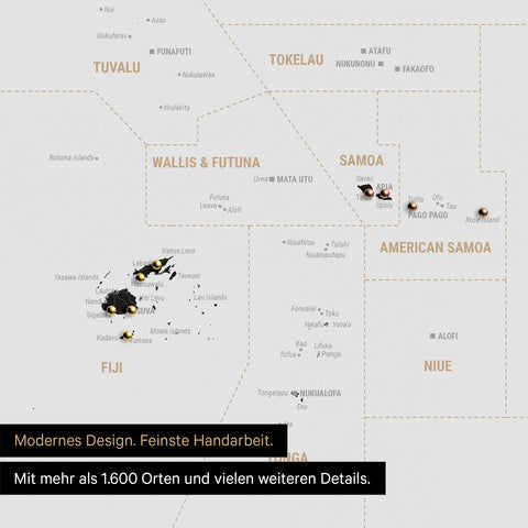 Sehr detaillierte Landkarte von Ozeanien in Farbe Light Black mit allen Inseln und Atollen in der Südsee