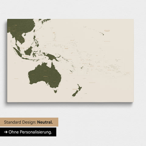 Neutrale Ausführung einer Australien-Karte in Farbe Olive Green ohne Personalisierung
