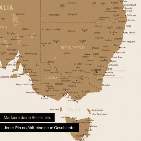 Detail einer Australien und Ozeanien Landkarte als Poster mit Kartenausschnitt von New South Wales und Victoria