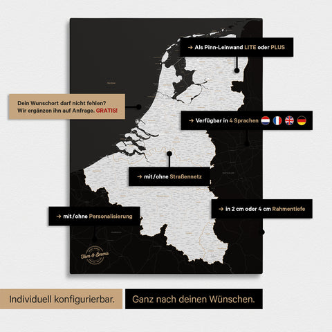 Beneluxkort TRAVEL® Lærred til nåle – Dark Black (Schwarz-Weiss)