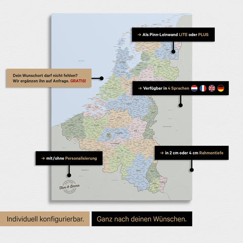 Politisk Beneluxkort TRAVEL® Lærred til nåle – Multicolor Atlas