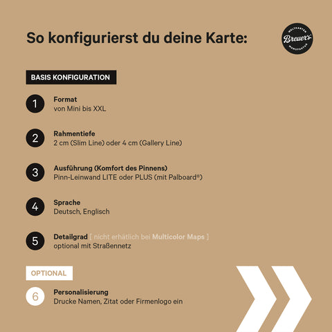 Vejledning til konfiguration og personalisering af Breuer's Verdenskort og landkort på lærred til at sætte nåle i