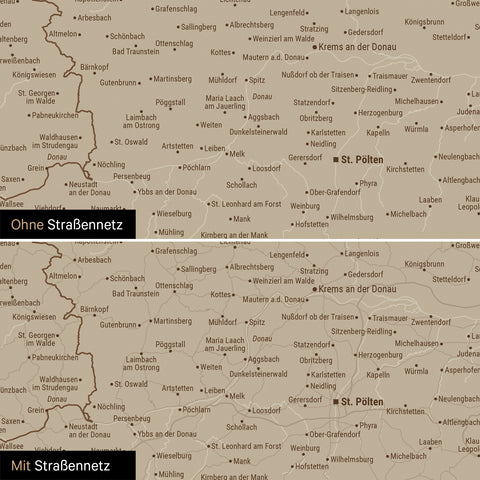 DACH-Karte Leinwand in Desert Sand (Beige) wahlweise mit oder ohne Straßennetz