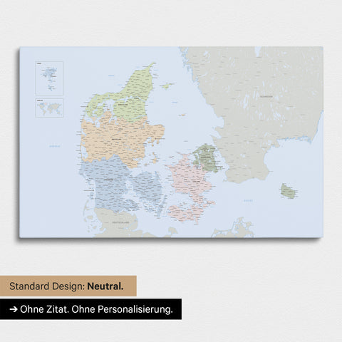 Neutral version af et politisk Danmarkskort som Lærred til nåle i farven Multicolor Atlas