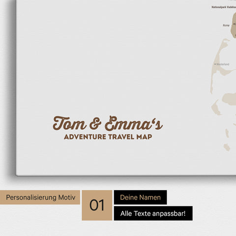 Denmark Map Push Pin Map in Multicolor Beige with Personalization