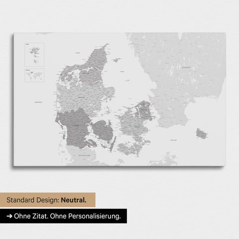 Neutral version of a Denmark map as a Push Pin Map in Multicolor Gray