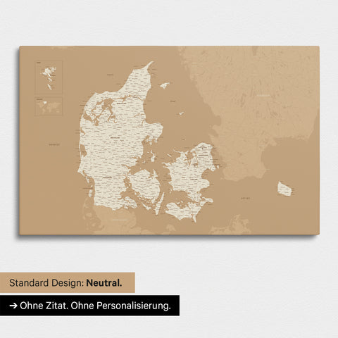 Neutral version of a Denmark map as a Push Pin Map in Treasure Gold color