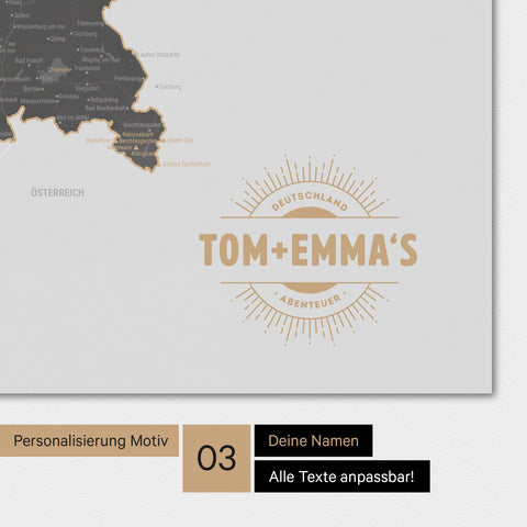 Magnetboard mit Deutschland-Karte in Light Gray mit rundem Logo als Personalisierung