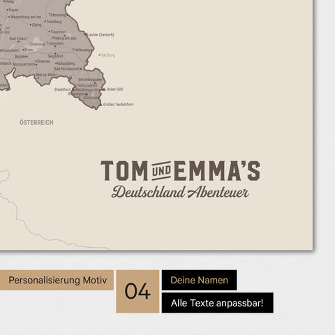 Magnetboard mit Deutschland-Karte in Warmgray mit Logo im Vintage-Look