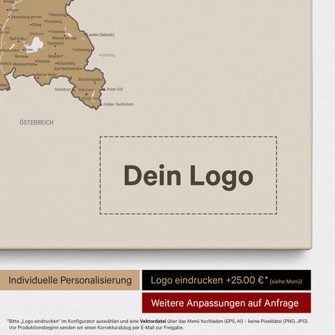 Deutschland-Karte als Pinn-Leinwand in Multicolor Beige mit Eindruck eines Firmenlogos