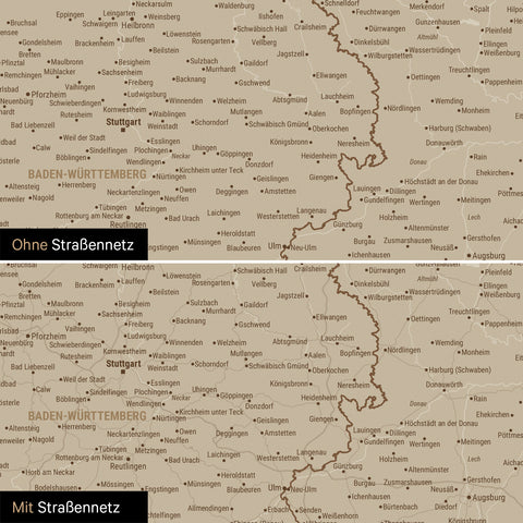 Deutschland-Karte Poster in Desert Sand wahlweise mit oder ohne Straßennetz