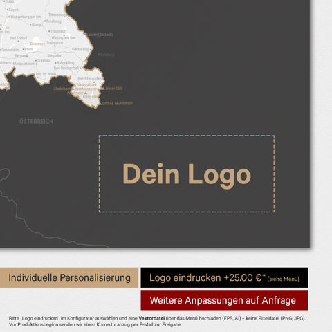 Deutschland-Karte als Poster in Dunkelgrau mit Eindruck eines Firmenlogos