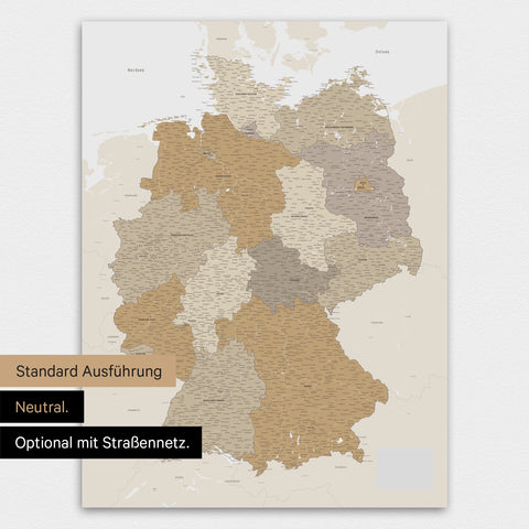 Tysklandskort TRAVEL® Premium plakat – Multifarvet Beige