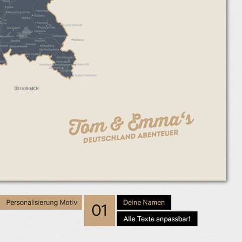 Deutschland-Karte als Poster in Navy Light mit Personalisierung und Eindruck mit deinem Namen