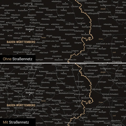 Deutschland-Karte Poster in Light Black wahlweise mit oder ohne Straßennetz