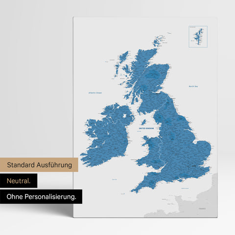 Neutrale Ausführung einer England- & Großbritannien-Karte in Farbe Blau ohne Personalisierung