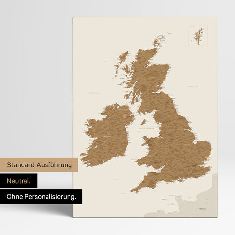 Neutrale Ausführung einer England- & Großbritannien-Karte in Farbe Bronze ohne Personalisierung