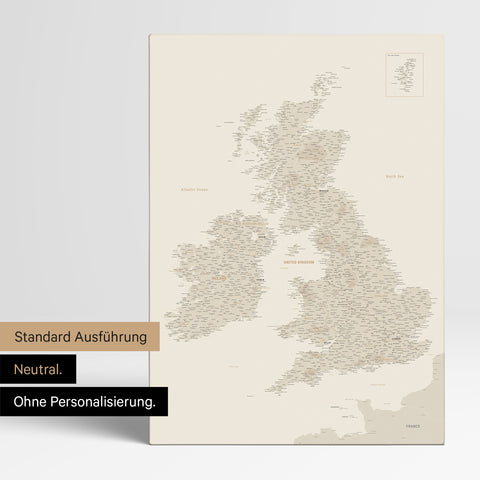 Neutrale Ausführung einer England- & Großbritannien-Karte in Farbe Gold ohne Personalisierung