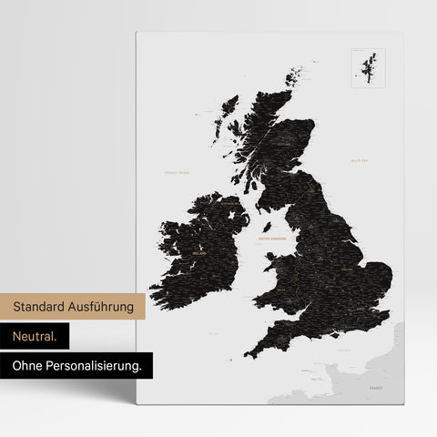 Neutrale Ausführung einer England- & Großbritannien-Karte in Farbe Light Black ohne Personalisierung
