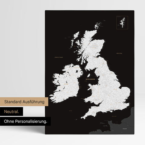 Neutrale Ausführung einer England- & Großbritannien-Karte in Farbe Schwarz-Weiss ohne Personalisierung