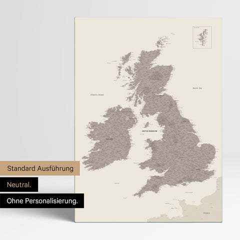 Neutrale Ausführung einer England- & Großbritannien-Karte in Farbe Warmgray ohne Personalisierung