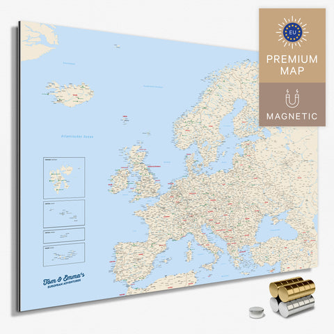Magnetische Europakarte in der Farbe Multicolor Classic in einem modernen, minimalistischem Design als Magnetboard zum Pinnen und Markieren von Reisezielen kaufen