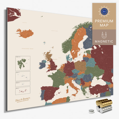 Magnetische Europakarte in der Farbe Multicolor Vivid (mehrfarbig bunt) in einem modernen, minimalistischem Design als Magnetboard zum Pinnen und Markieren von Reisezielen kaufen