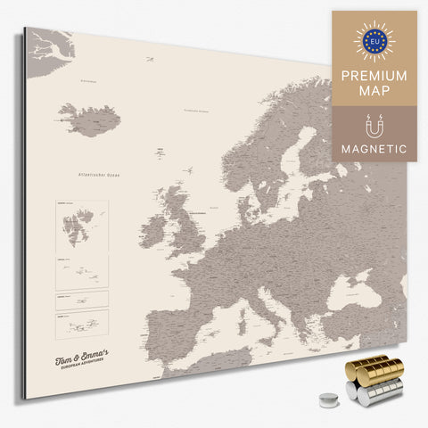Europakort TRAVEL® Magnettavle – Warmgray (Brun-Grå)