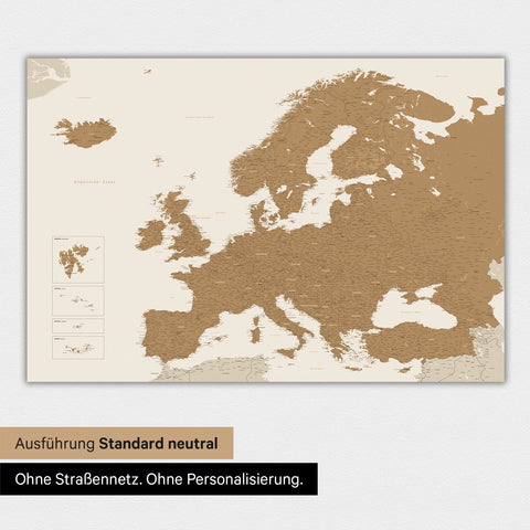 Neutrale und schlichte Ausführung einer Europakarte als Magnet-Poster in Bronze