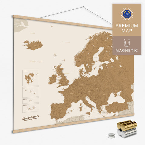 Magnetische Europakarte Magnet-Poster in der Farbe Bronze in modernem, minimalistischen Design zum Pinnen und Markieren von Reisezielen kaufen
