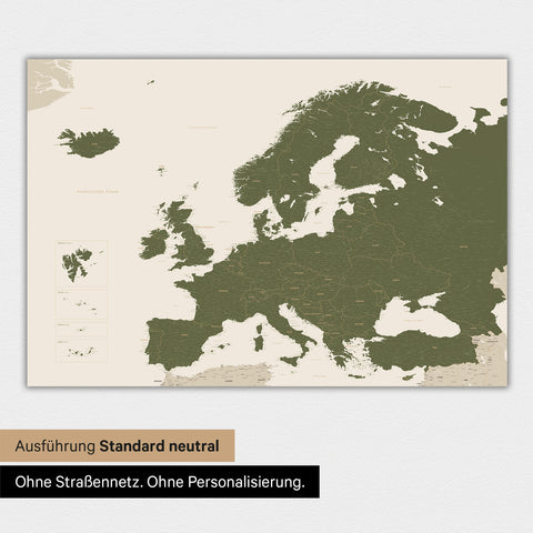 Neutrale und schlichte Ausführung einer Europakarte als Magnet-Poster in Grün