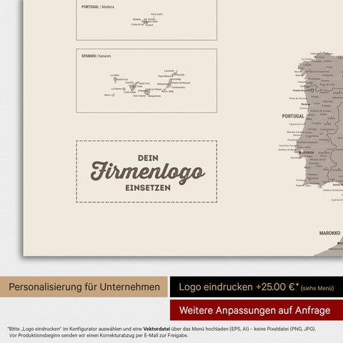 Europakort TRAVEL® Magnetisk plakat – Warmgray (Brun-Grå)