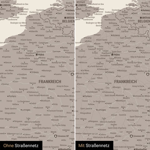 Europakort TRAVEL® Magnetisk plakat – Warmgray (Brun-Grå)