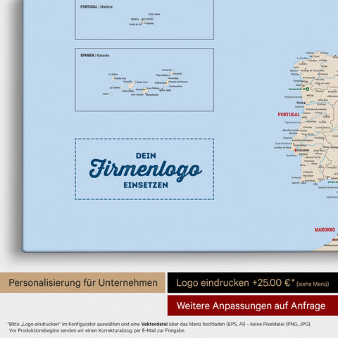 Europe map pinboard in multicolor classic with imprint of a company logo for businesses