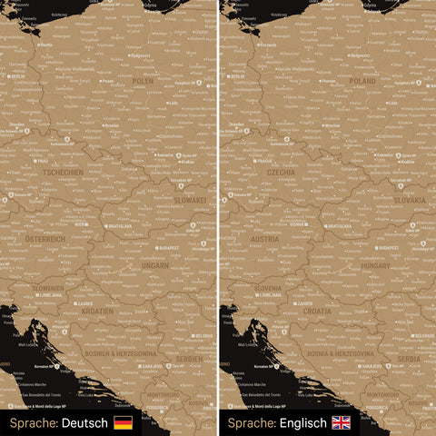 Europa Landkarte Design in Treasure Gold wahlweise in deutscher oder englischer Sprache