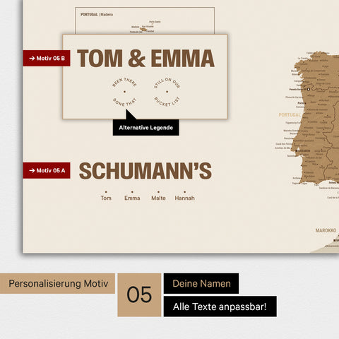 Europa Karte als Poster in Bronze mit Personalisierung als Logo mit einer Weltkugel