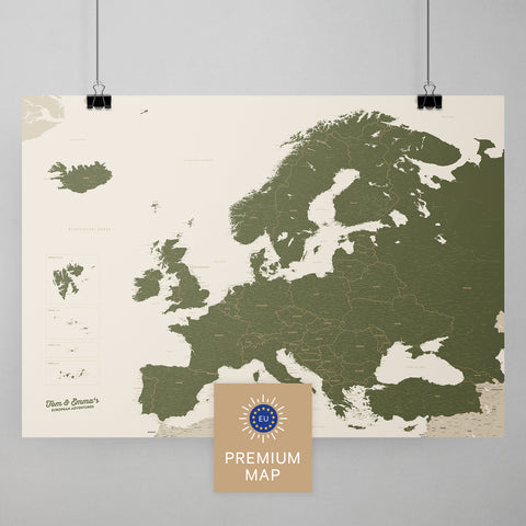 Europa Karte in der Farbe Grün in einem modernen, minimalistischem Design als Poster kaufen