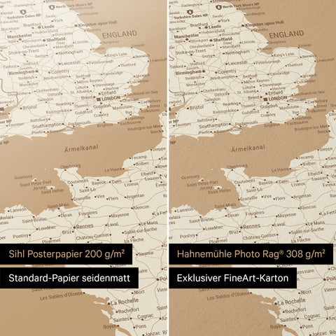 Europakarte Poster in Treasure Gold, erhältlich in den Papiersorten Sihl Posterpapier seidenmatt oder Hahnemühle Photo Rag