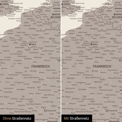 Europakort TRAVEL® Premium plakat – Warmgray (Brun-grå)