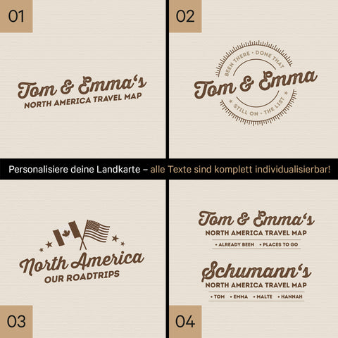 Kanada & USA Landkarte mit hohem Detailgrad als Pinnwand Leinwand in Beige mit Personalisierung und Eindruck mit deinem Namen