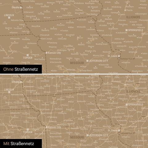 Kanada & USA Karte Pinn-Leinwand in Sonar Black optional mit dem Straßennetz der größten Highways und Interstates