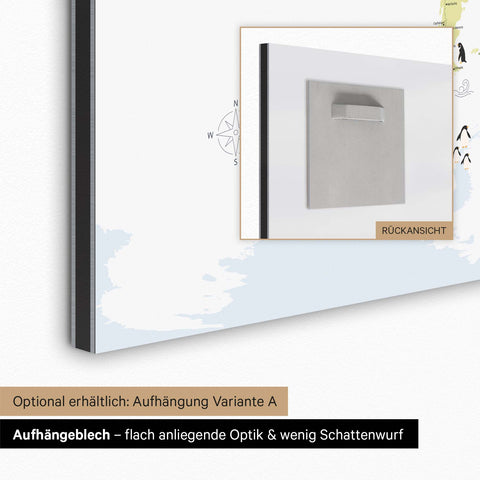Aufhängeblech für magnetische Kinder-Weltkarte zur einfachen Wandmontage für eine flach anliegende Optik