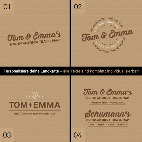 Nordamerika Landkarte mit hohem Detailgrad als Pinnwand Leinwand in Treasure Gold mit Personalisierung und Eindruck mit deinem Namen