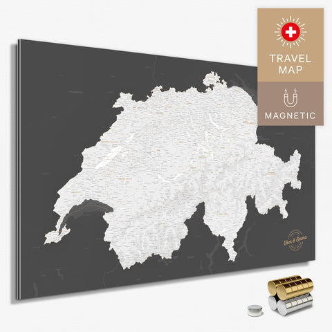 Magnetische Schweiz-Karte in Dunkelgrau als Magnetboard zum Pinnen und Markieren von Reisezielen kaufen