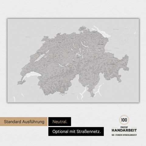 Neutrale und schlichte Ausführung einer magnetischen Schweiz-Karte in Hellgrau